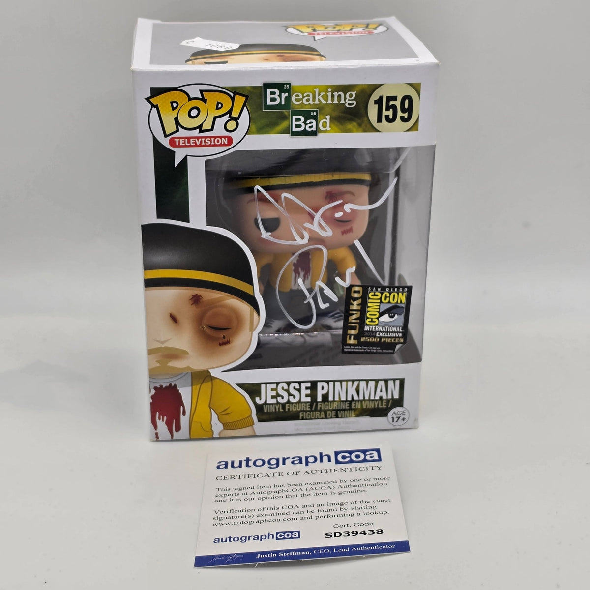 Breaking Bad - Jesse - #159 - 2014 SDCC 2500 Pcs LTD Edition - Aaron Paul Signed - ACOA Authentication - Funko Pop!